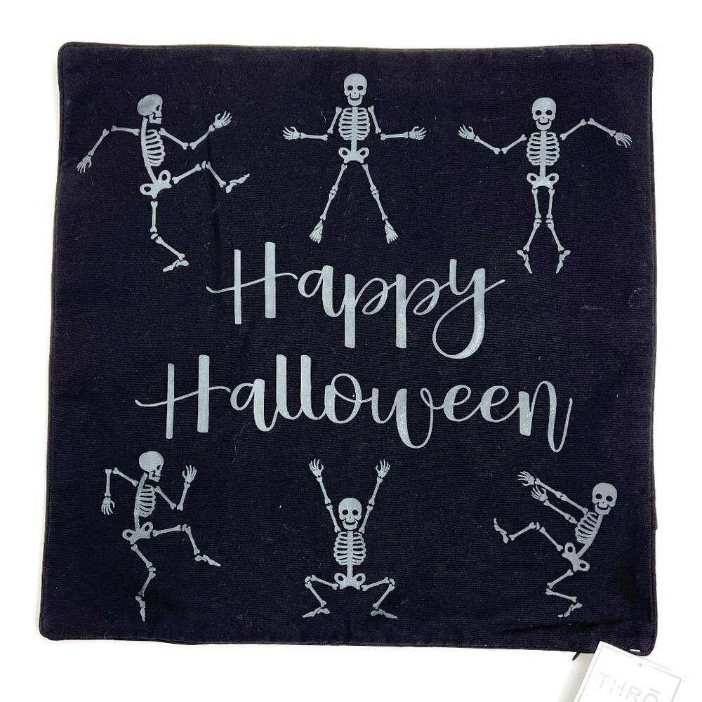 NWT THRO by Marlo Lorenz Happy Halloween Glow in the Dark Skeleton Pillow Cover